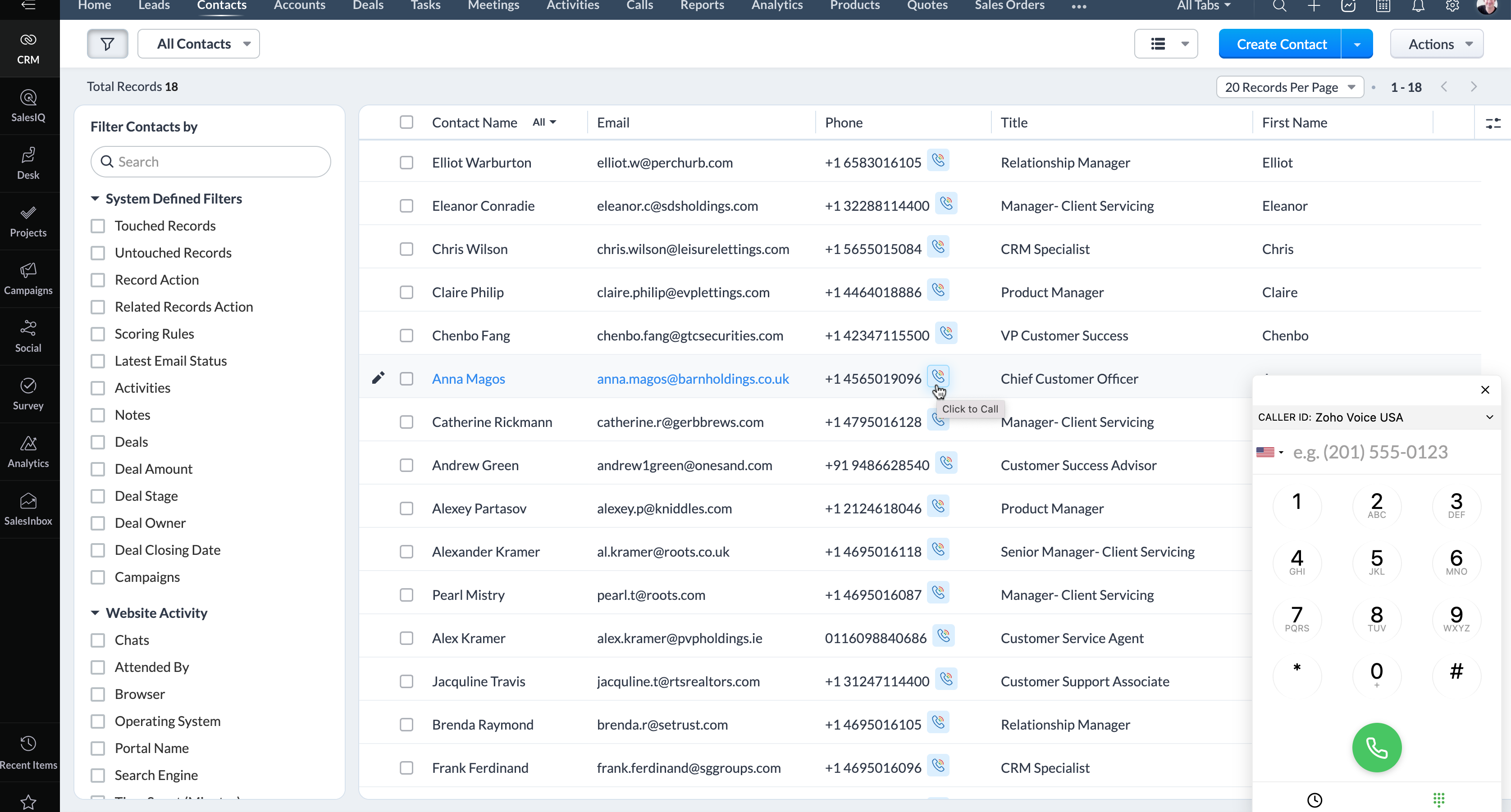screenshot of Zoho Voice